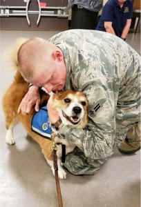 A Paws 4 Hearts therapy team on a visit
